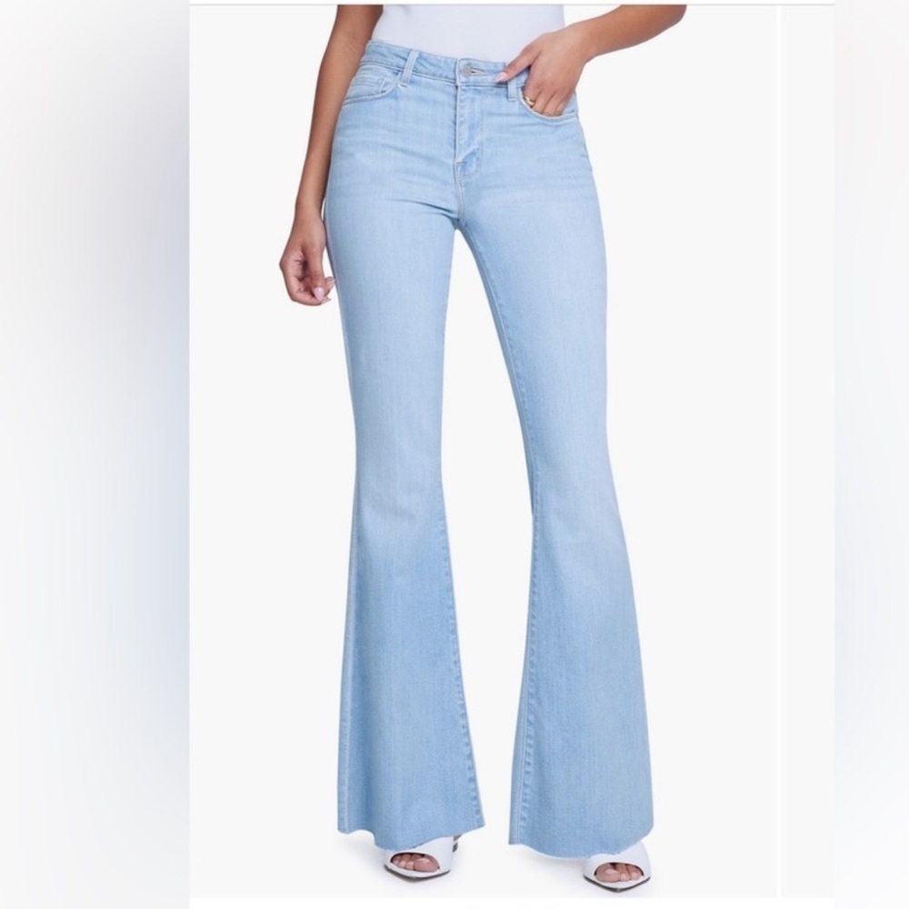 L'AGENCE SERA Jeans Womens Size 27 Light Blue Flared Raw Hem High Rise